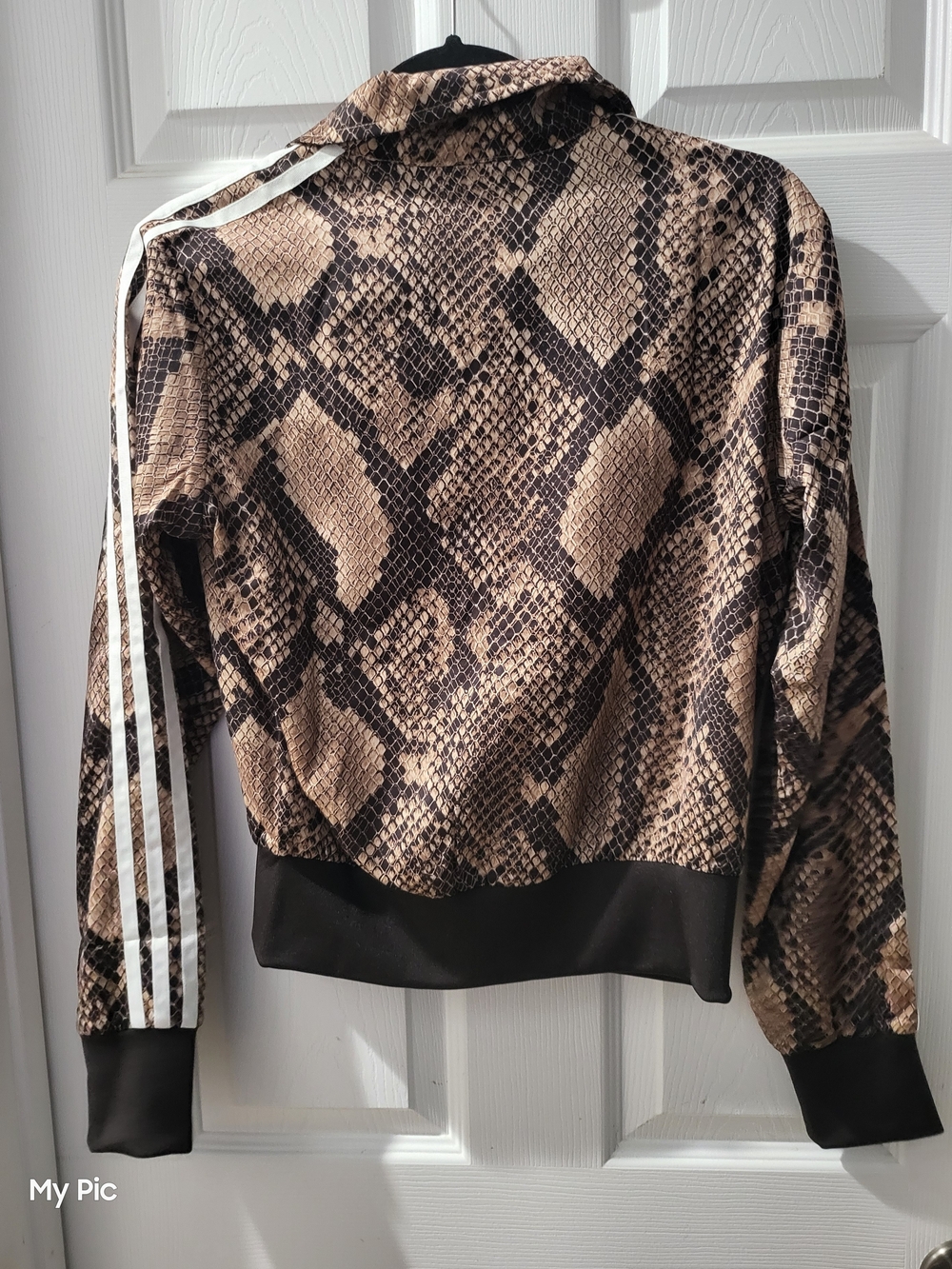 Adidas Women Snake-Print Bomber Jacket with White Stripes - Picture 5 of 5